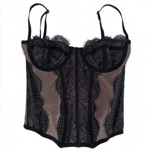 Out From Under Lace Corset Bustier Top Sheer Boned Lingerie Womens Small Black